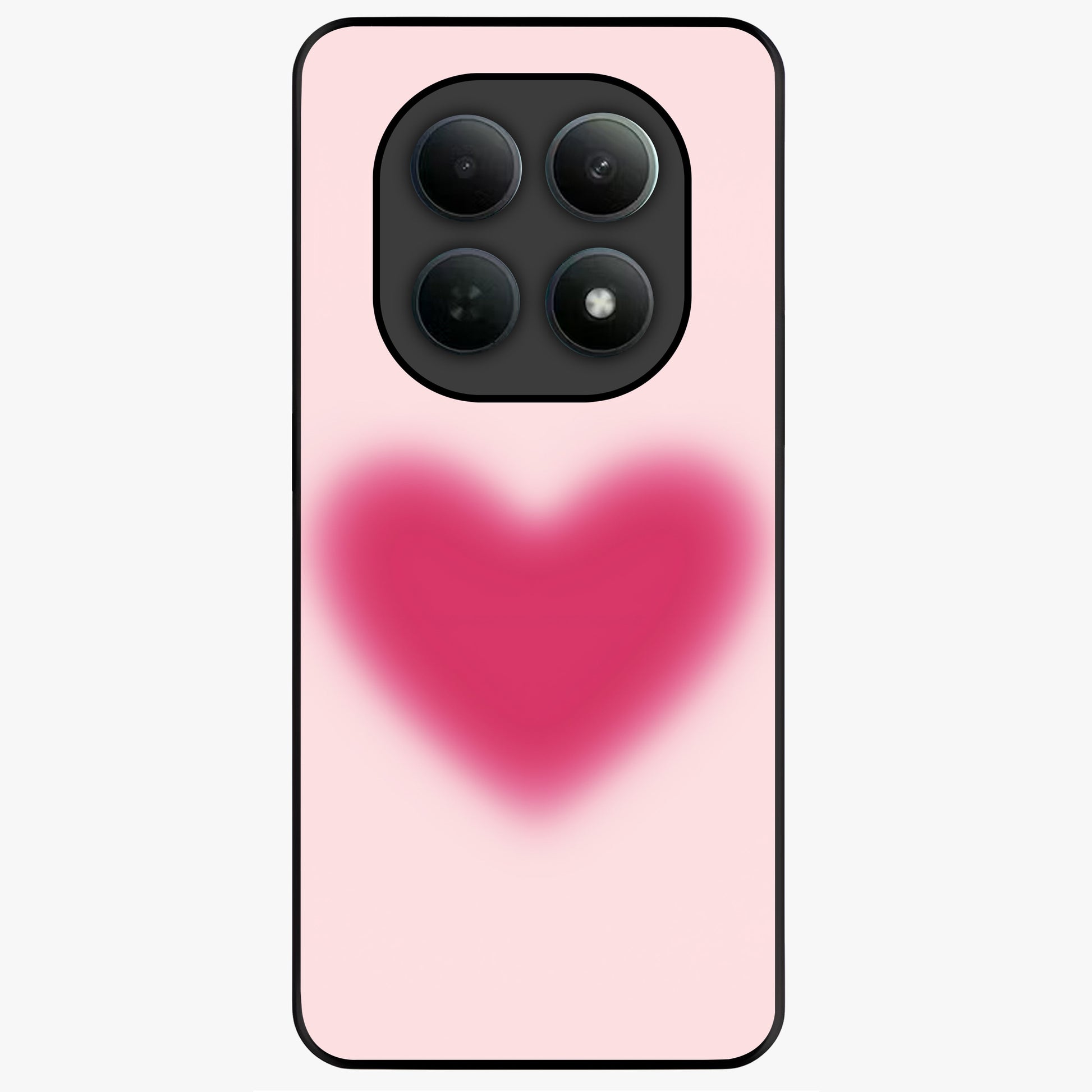 Pink Aura Heart Glass Case showing flat back view with glowing heart artwork and glossy glass finish.