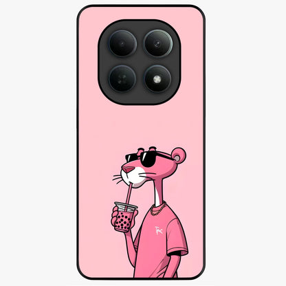 Pink Panther Glass Case showing flat back view with iconic pink panther artwork and glossy glass finish.