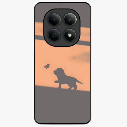 Puppy Shadow Art Glass Case showing flat back view with cute puppy shadow style artwork and glossy glass finish.