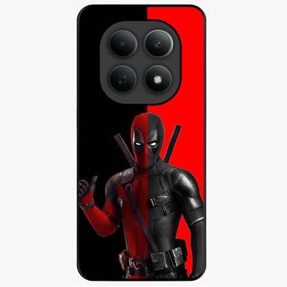 Red & Black Deadpool Theme Glass Case showing flat back view with bold comic inspired artwork and glossy glass finish.