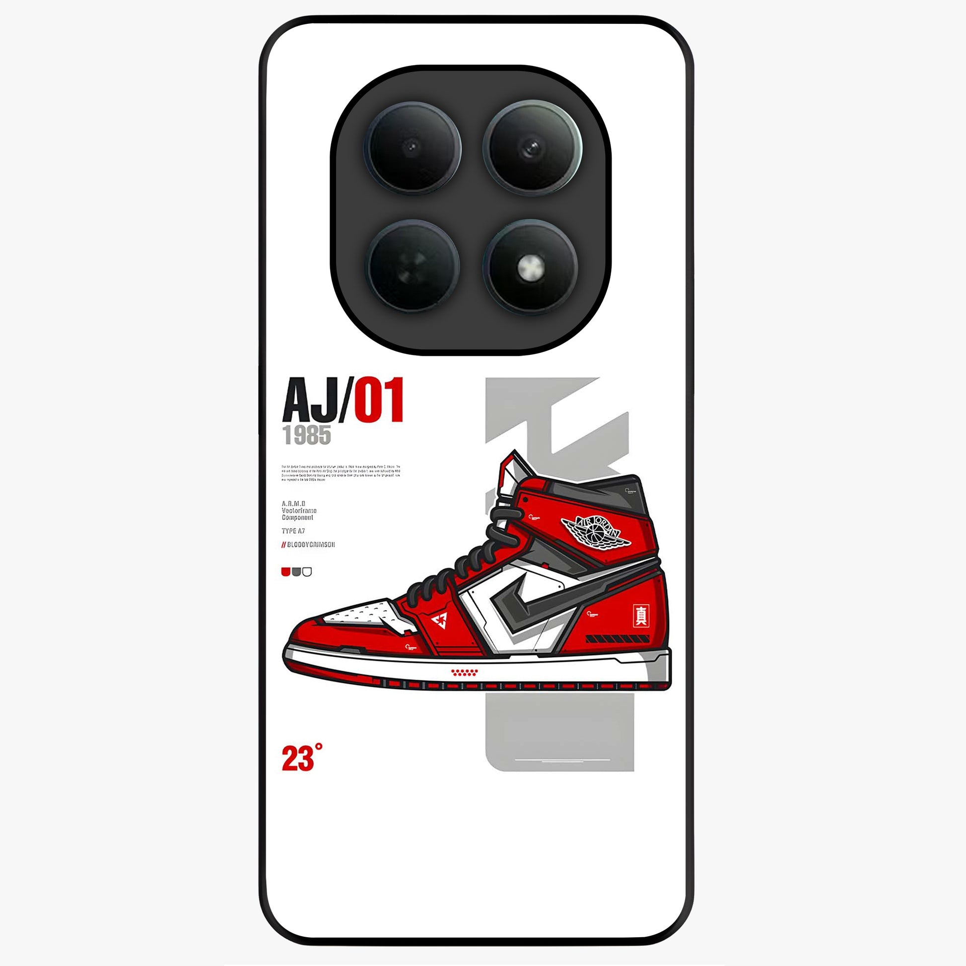 Retro Sneaker Blueprint Glass Case showing flat back view with sneaker blueprint style artwork and glossy glass finish.