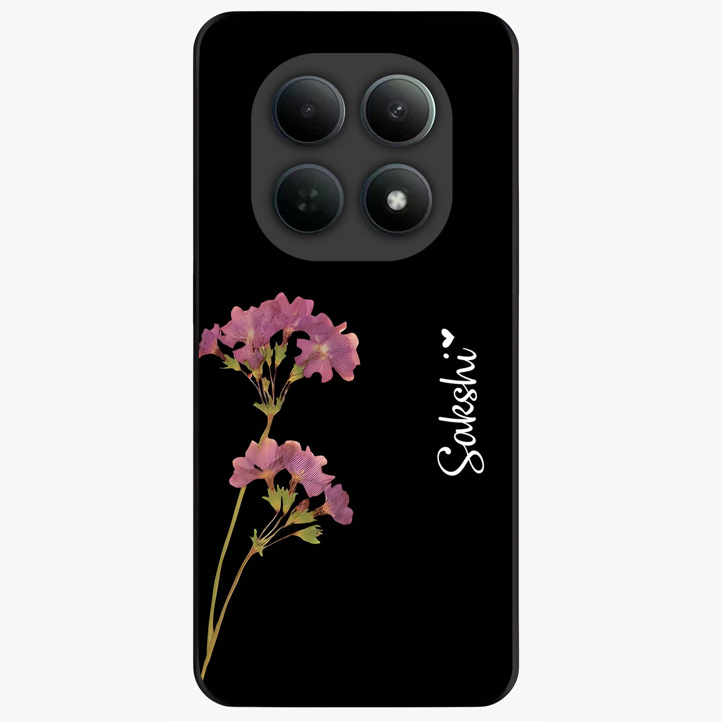 Riching Lavender Flower Custom Name Glass Case showing flat back view with lavender floral artwork and personalized name design.