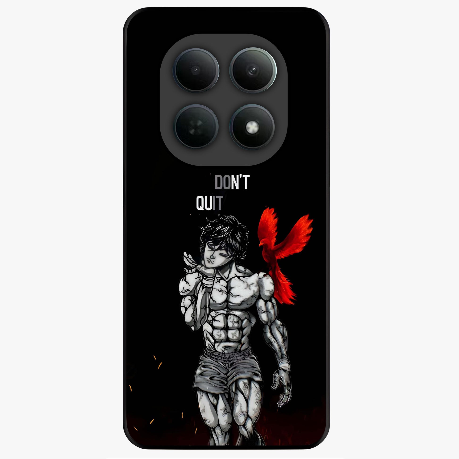 Rise Beyond Limits Glass Case showing flat back view with motivational typography artwork and glossy glass finish.