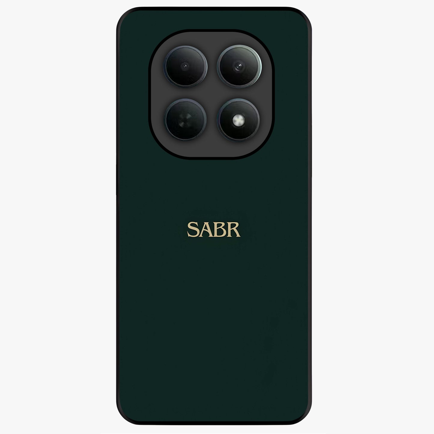 Sabr Minimal Patience Glass Case showing flat back view with minimalist typography artwork and glossy glass finish.