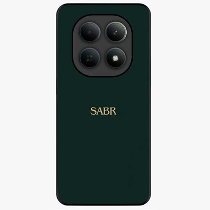 Sabr Minimal Patience Glass Case showing flat back view with minimalist typography artwork and glossy glass finish.