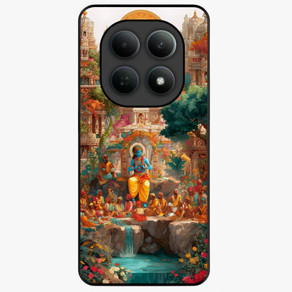 Sacred Sunlight Gods Glass Case showing flat back view with divine sunlight themed artwork and glossy glass finish.