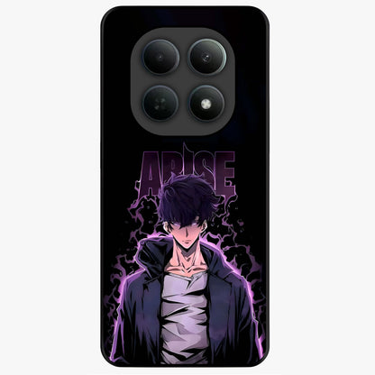Shadow Monarch Awakening Glass Case showing flat back view with powerful dark monarch themed artwork and glossy glass finish.
