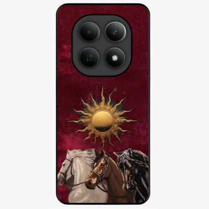 Solar Riders Glass Case showing flat back view with dynamic rider themed artwork and glossy glass finish.