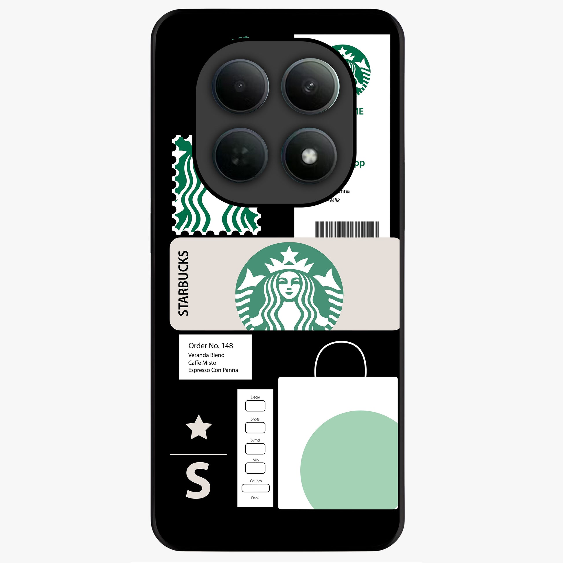 Starbucks Mocha Glass Case showing flat back view with coffee inspired artwork and glossy glass finish.