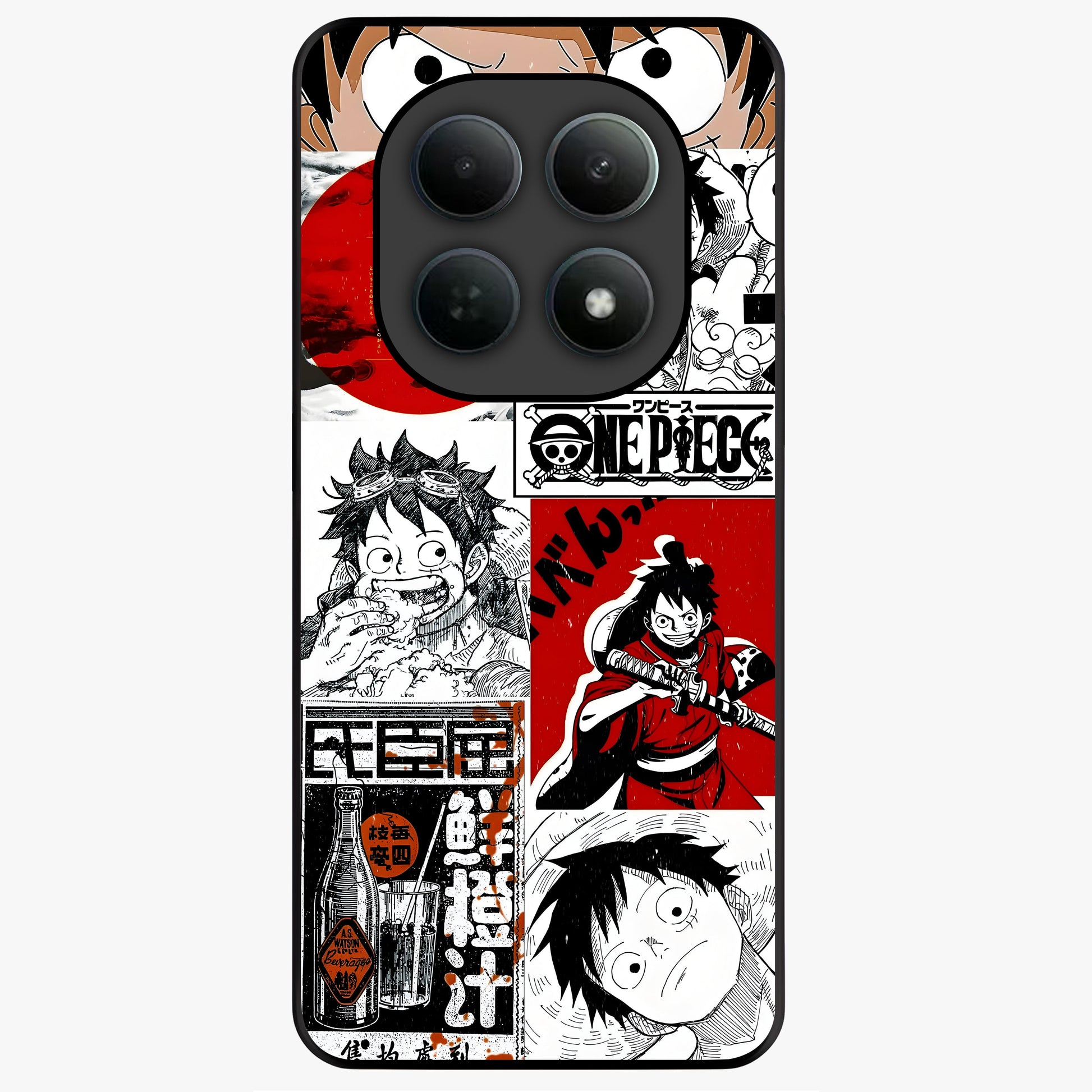 Strawhat Chaos Panels Glass Case showing flat back view with anime inspired chaos panel artwork and glossy glass finish.