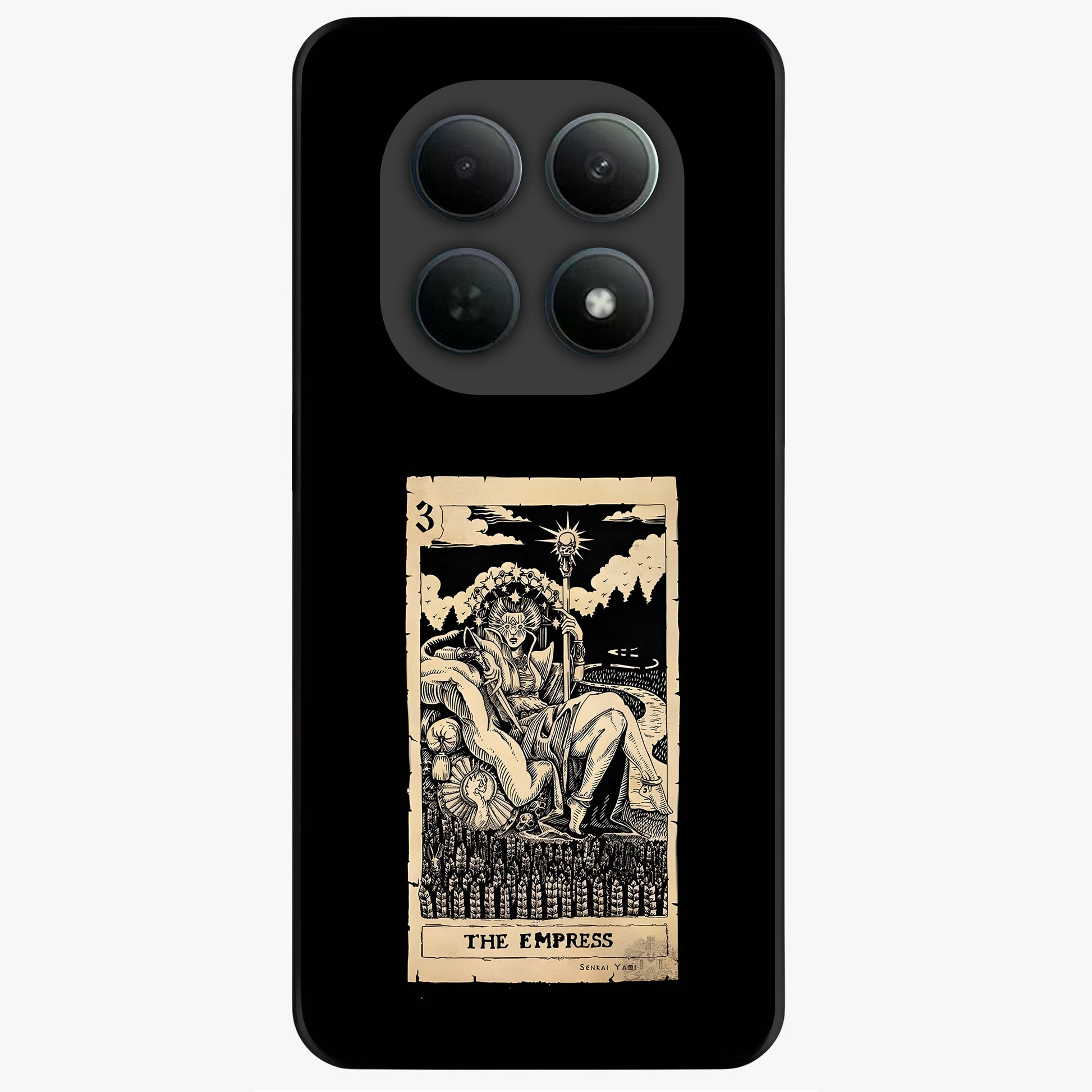 The Empress Glass Case showing flat back view with regal feminine artwork and glossy glass finish.