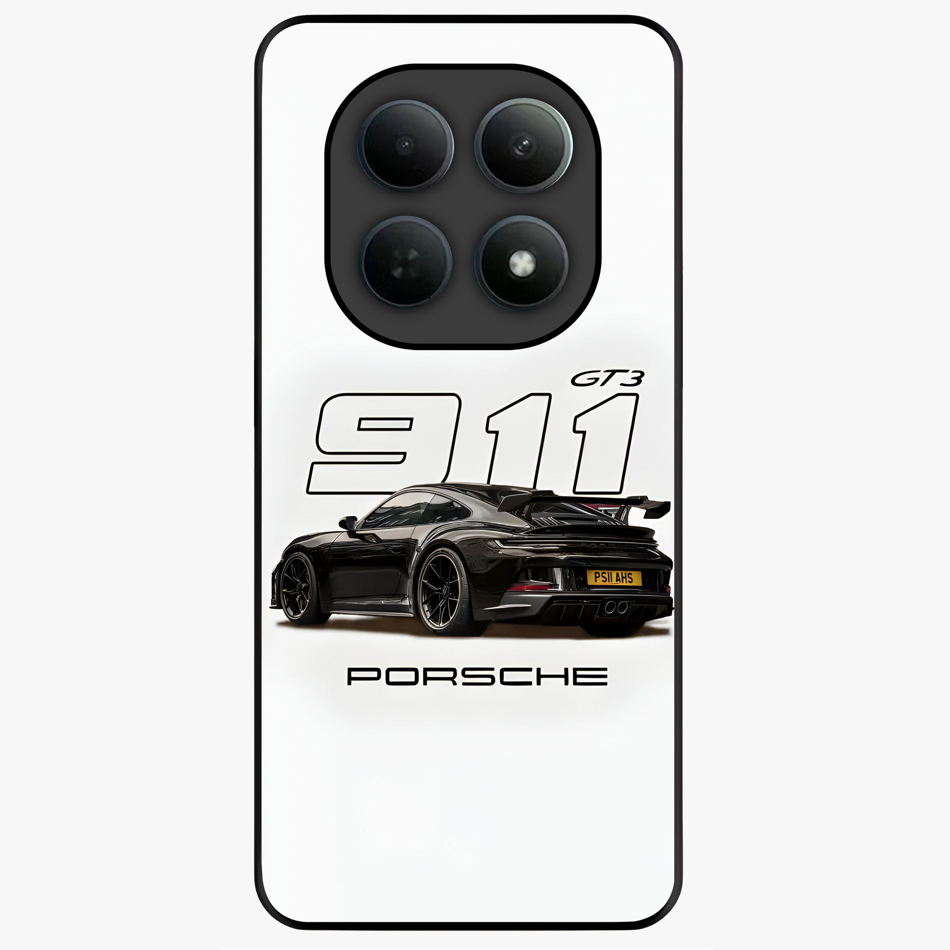 Turbo Legacy Icon Glass Case showing flat back view with iconic sports car inspired artwork and glossy glass finish.