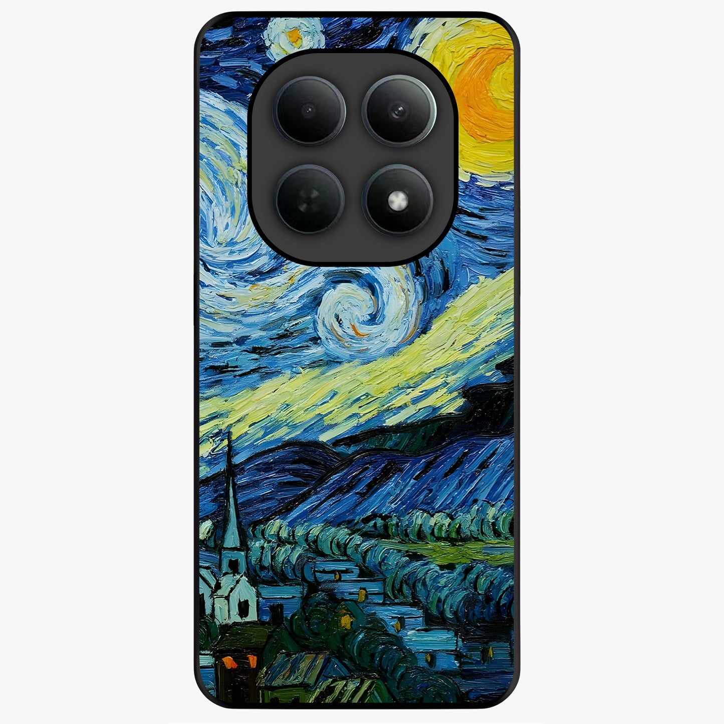Van Gogh Art Glass Case showing flat back view with classic painterly artwork inspired by Van Gogh style and glossy glass finish.