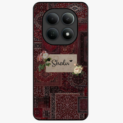Velvet Wine Pattern Custom Name Glass Case showing flat back view with elegant wine colored pattern artwork and personalized name design.