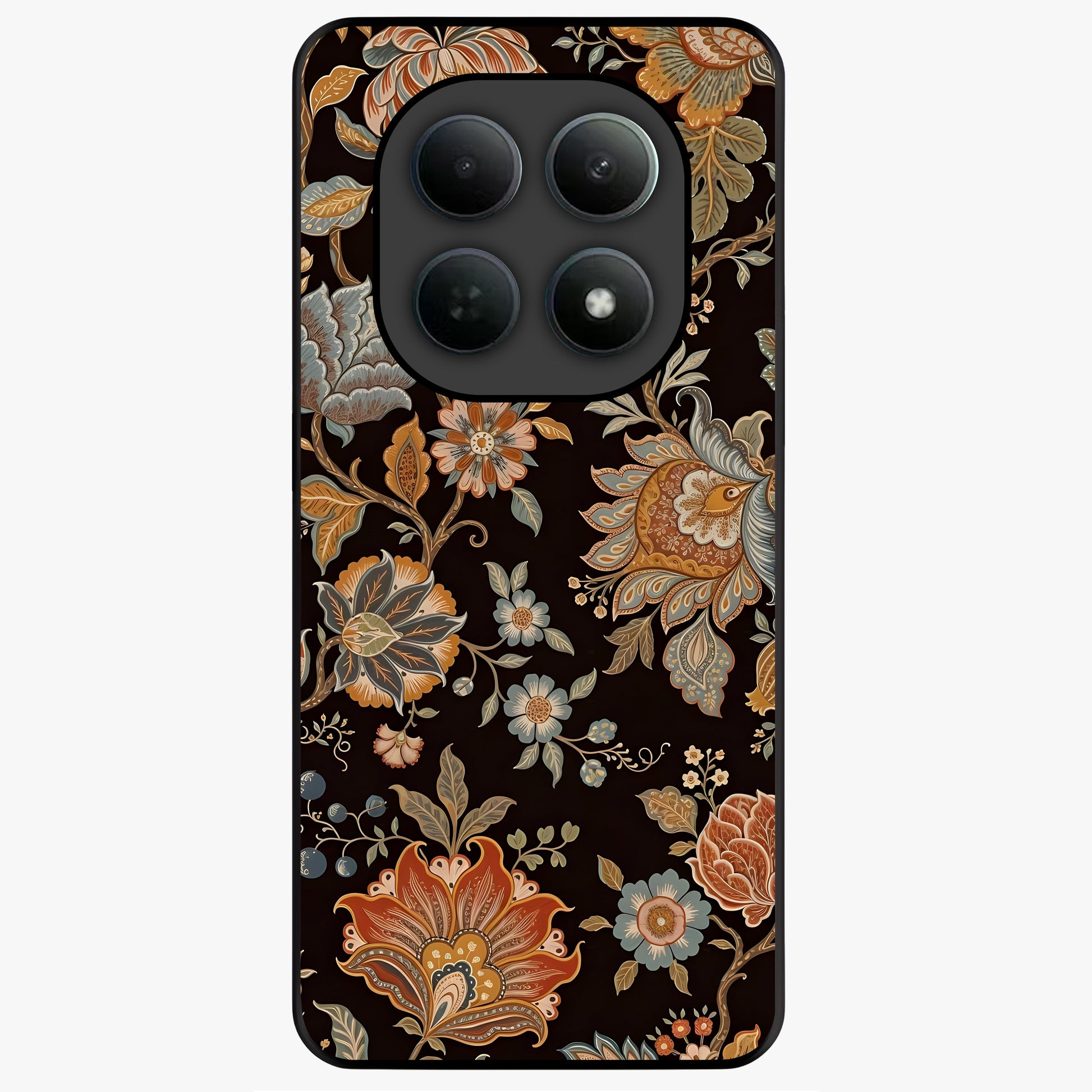 Vintage Floral Dream Glass Case showing flat back view with classic floral artwork and glossy glass finish.
