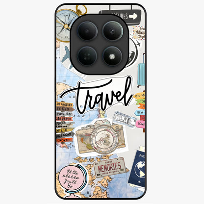 Wanderlust Journal Glass Case showing flat back view with travel inspired artwork and glossy glass finish.