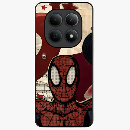 Web Warrior Vibes Glass Case showing flat back view with superhero inspired web themed artwork and glossy glass finish.