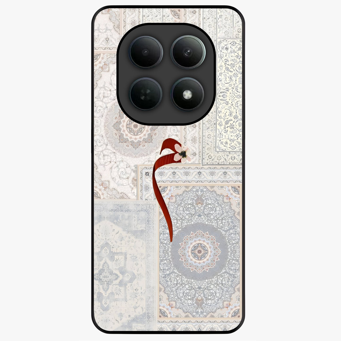 White Aesthetic Bow Glass Case showing flat back view with minimal bow artwork and glossy glass finish.