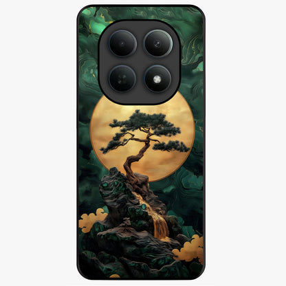 Zen Moon Rise Glass Case showing flat back view with calm moonrise artwork and glossy glass finish.