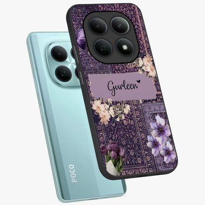 Antique Floral Whisper Custom Name Glass Case displayed in angled mockup highlighting elegant antique floral aesthetic.