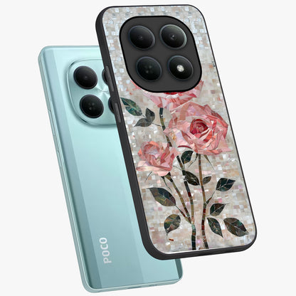 Blush Mosaic Bloom Glass Case displayed in angled mockup highlighting artistic mosaic flower pattern with aesthetic design.