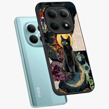 Celestial Black Cat Glass Case displayed in angled mockup highlighting cosmic black cat design with celestial aesthetic.