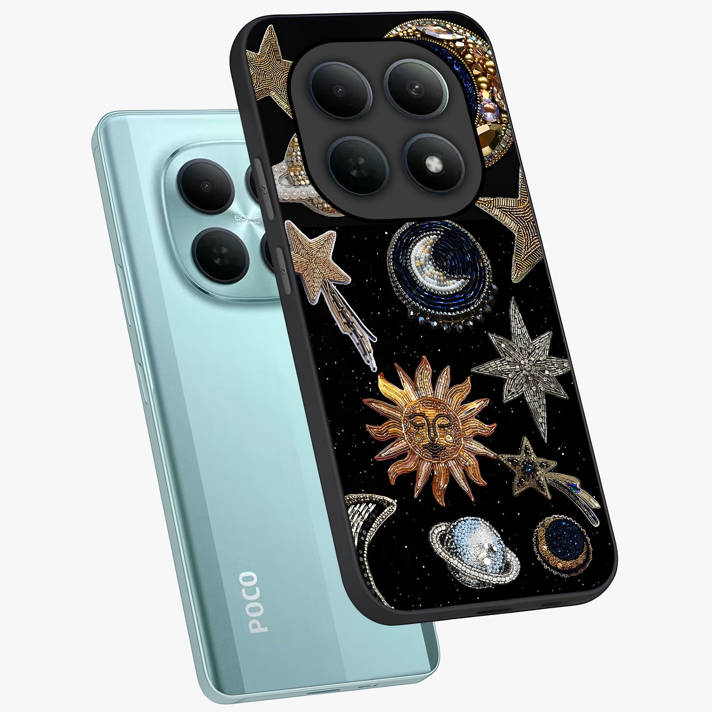 Celestial Gem Constellations Glass Case displayed in angled mockup highlighting gemstone inspired constellation design.