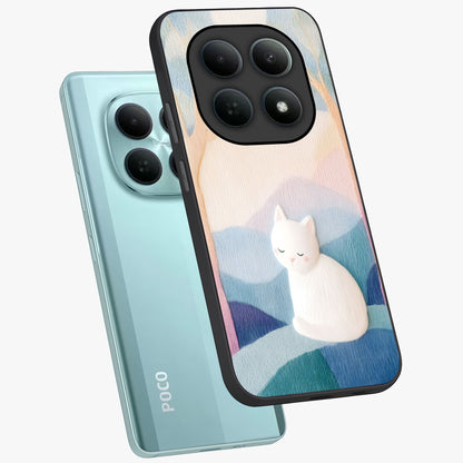 Cotton Dream Cat Glass Case displayed in angled mockup highlighting cute feline illustration with pastel aesthetic style.