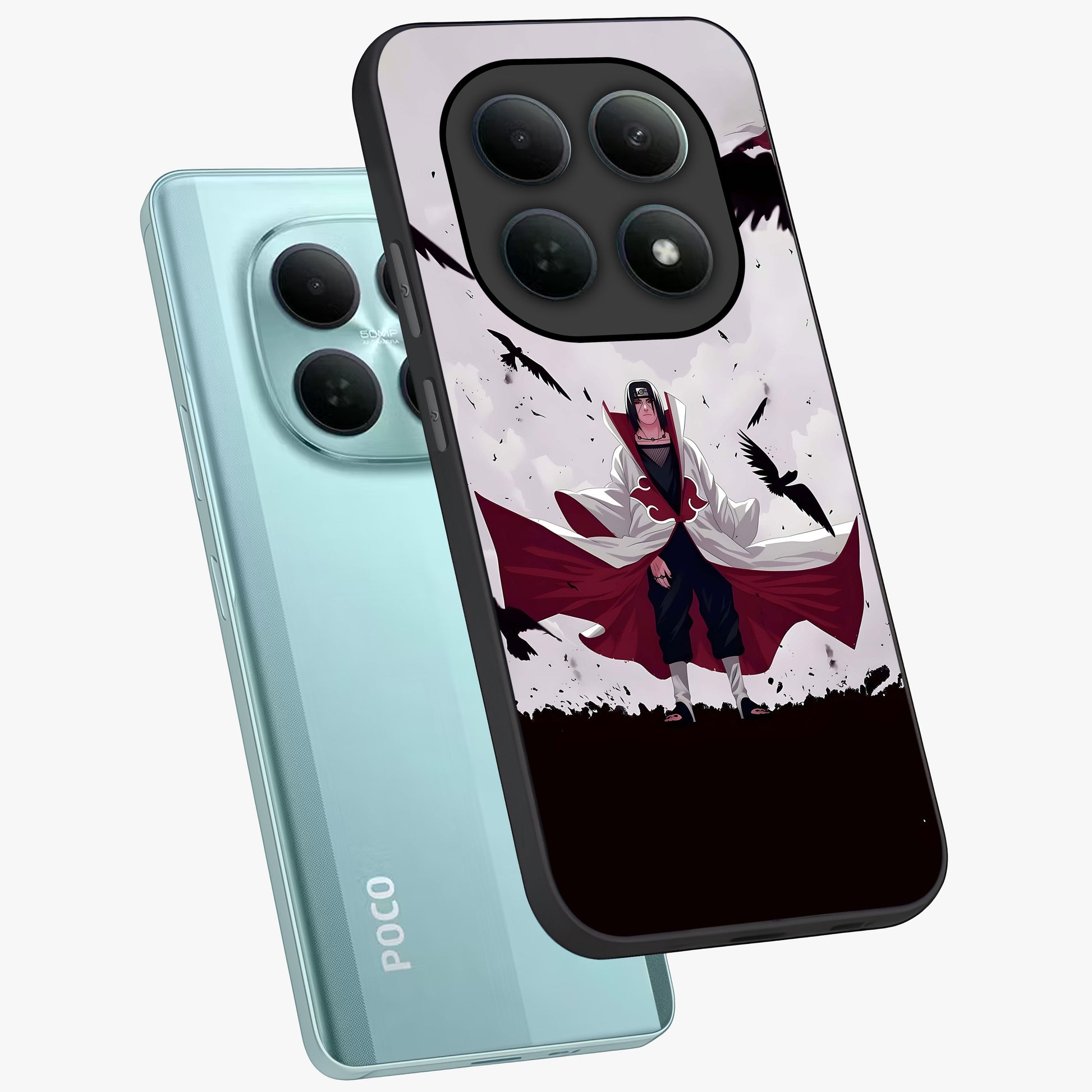 Crimson Crow Ascension Glass Case displayed in angled mockup highlighting powerful crow illustration with dark crimson aesthetic.