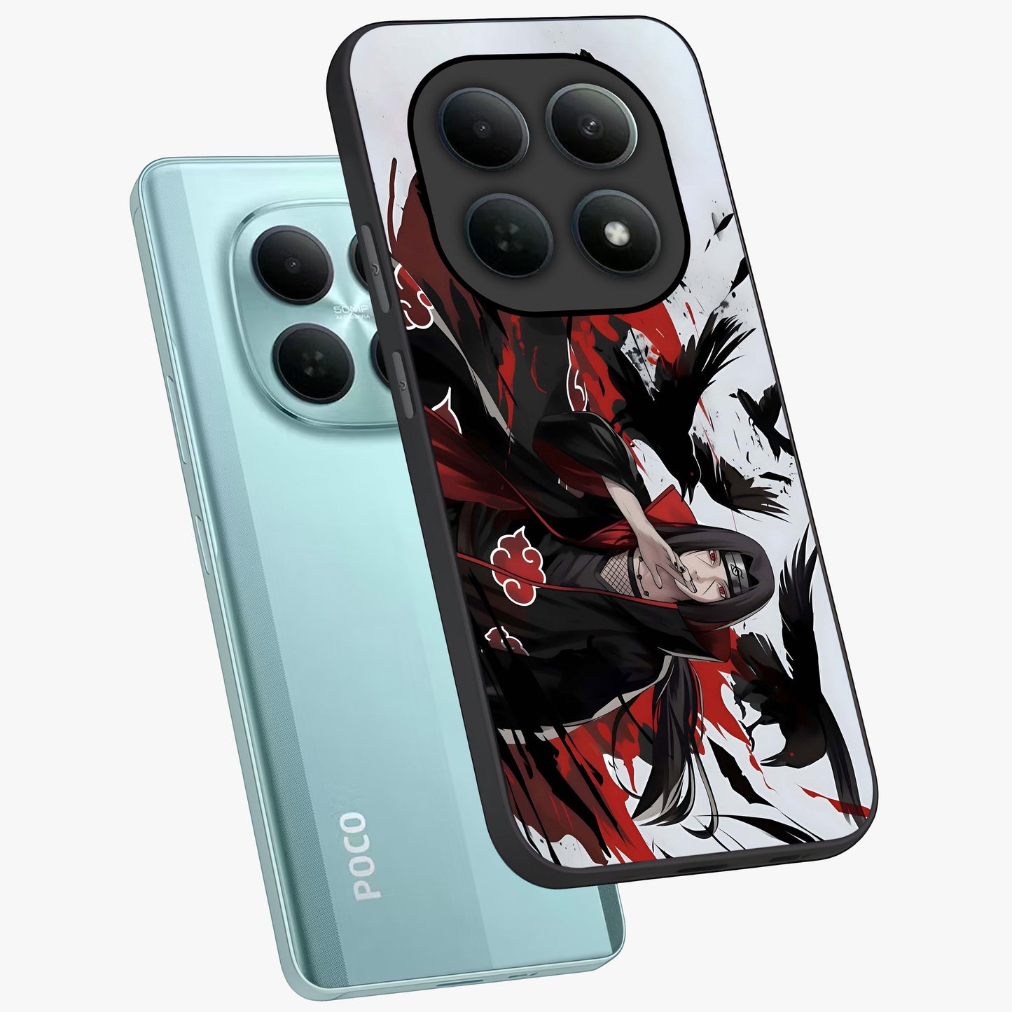 Crimson Crow Illusion Glass Case displayed in angled mockup highlighting mysterious crow graphic with dark aesthetic style.
