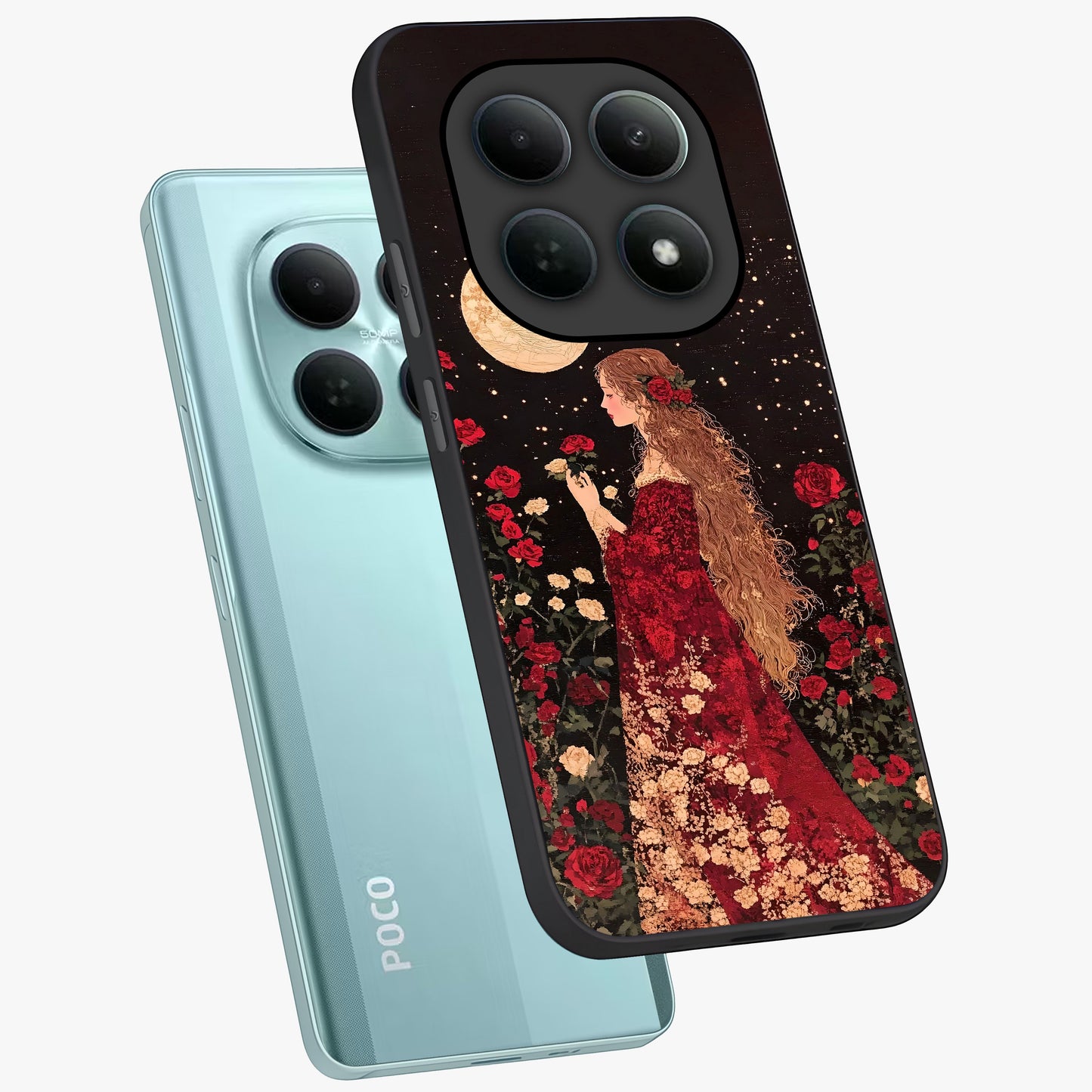 Crimson Dreams Glass Case displayed in angled mockup highlighting soft crimson aesthetic design with artistic theme.