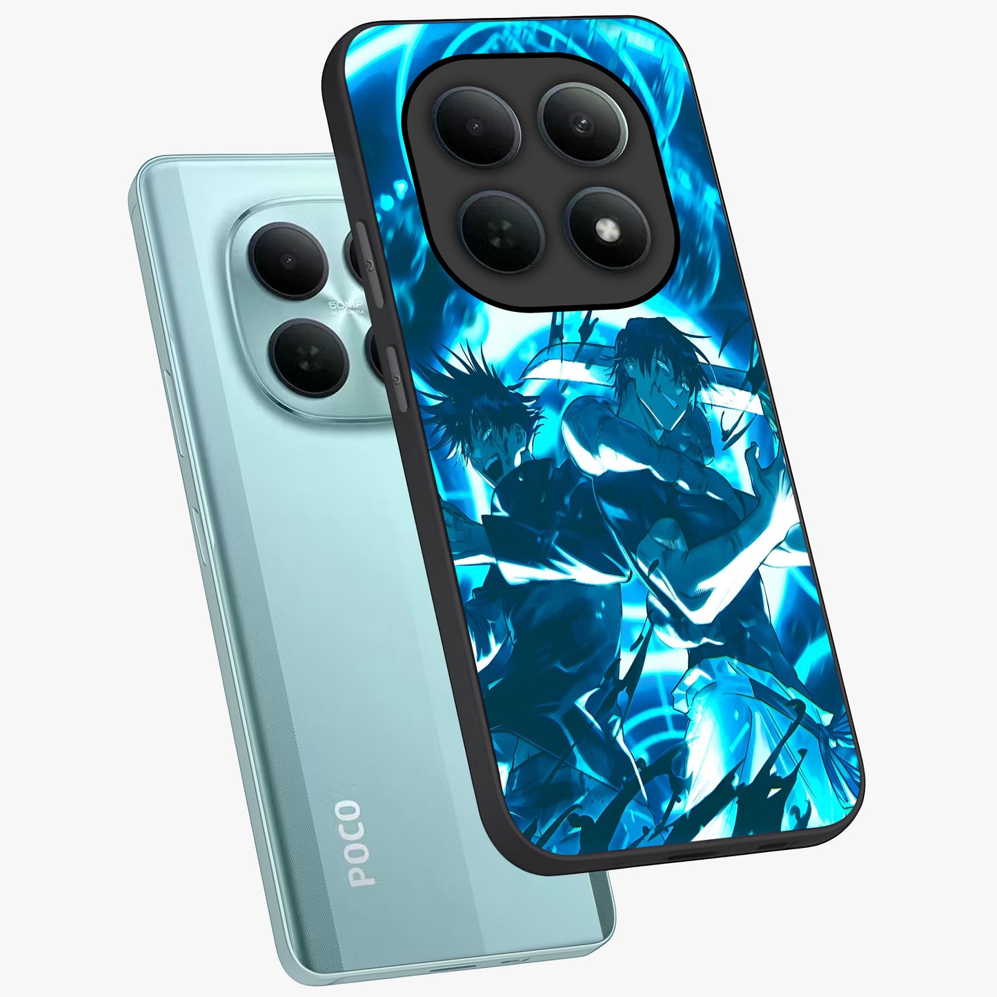 Cursed Energy Clash Glass Case displayed in angled mockup highlighting powerful battle inspired graphic with anime style aesthetic.