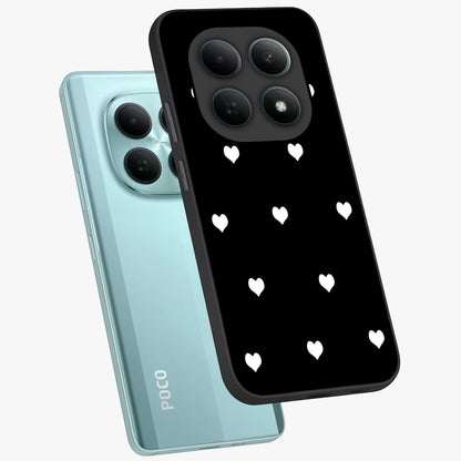 Cute And Simple White Hearts Glass Case displayed in angled mockup highlighting cute heart design with clean aesthetic style.