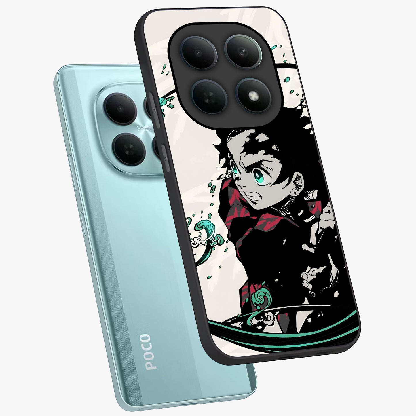 Demon Slayer Glass Case displayed in angled mockup highlighting dramatic anime character design with action aesthetic.