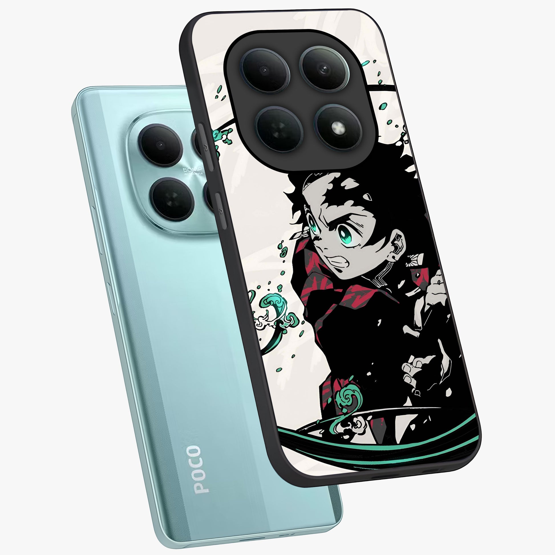 Demon Slayer Glass Case displayed in angled mockup highlighting dramatic anime character design with action aesthetic.