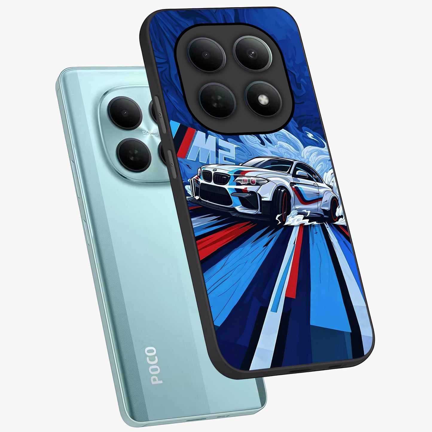 Drift Power Rush Glass Case displayed in angled mockup highlighting powerful drift car design with sporty aesthetic style.