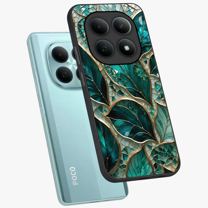 Emerald Leaf Glass Glass Case displayed in angled mockup highlighting botanical leaf illustration with elegant natural aesthetic.