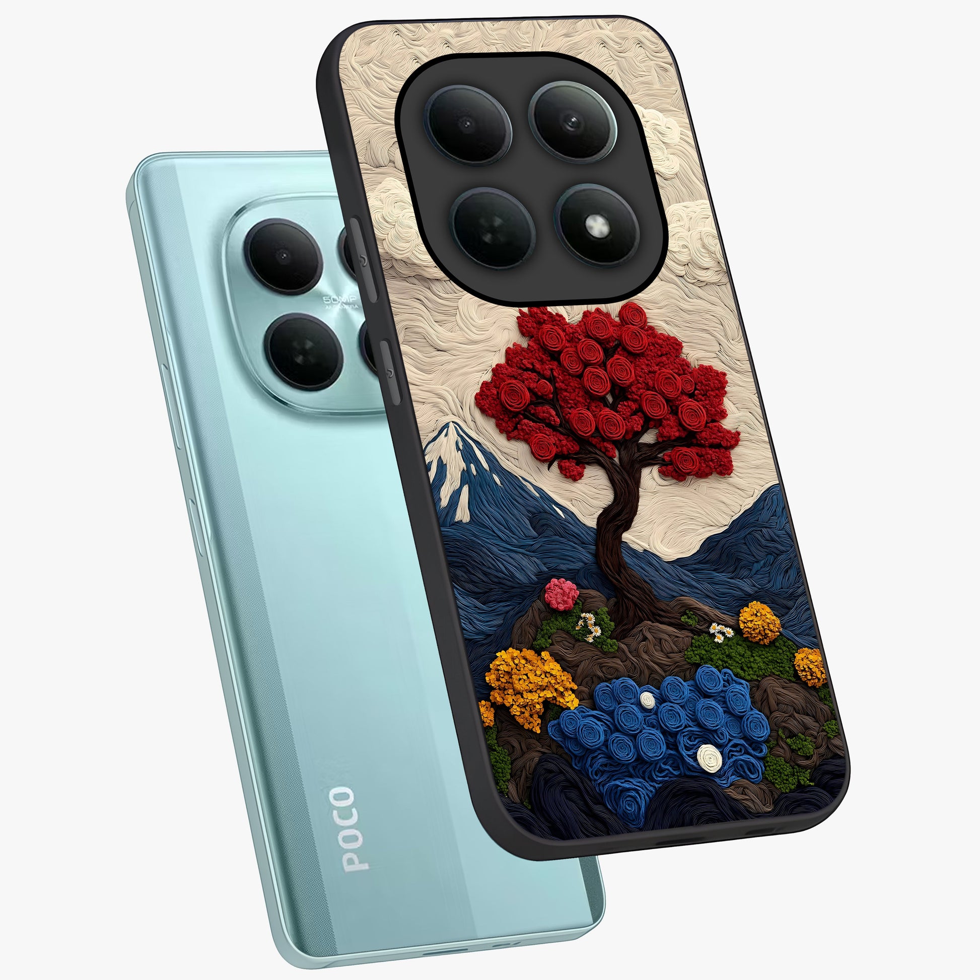Eternal Nature Tapestry Glass Case displayed in angled mockup highlighting detailed botanical pattern with artistic aesthetic.