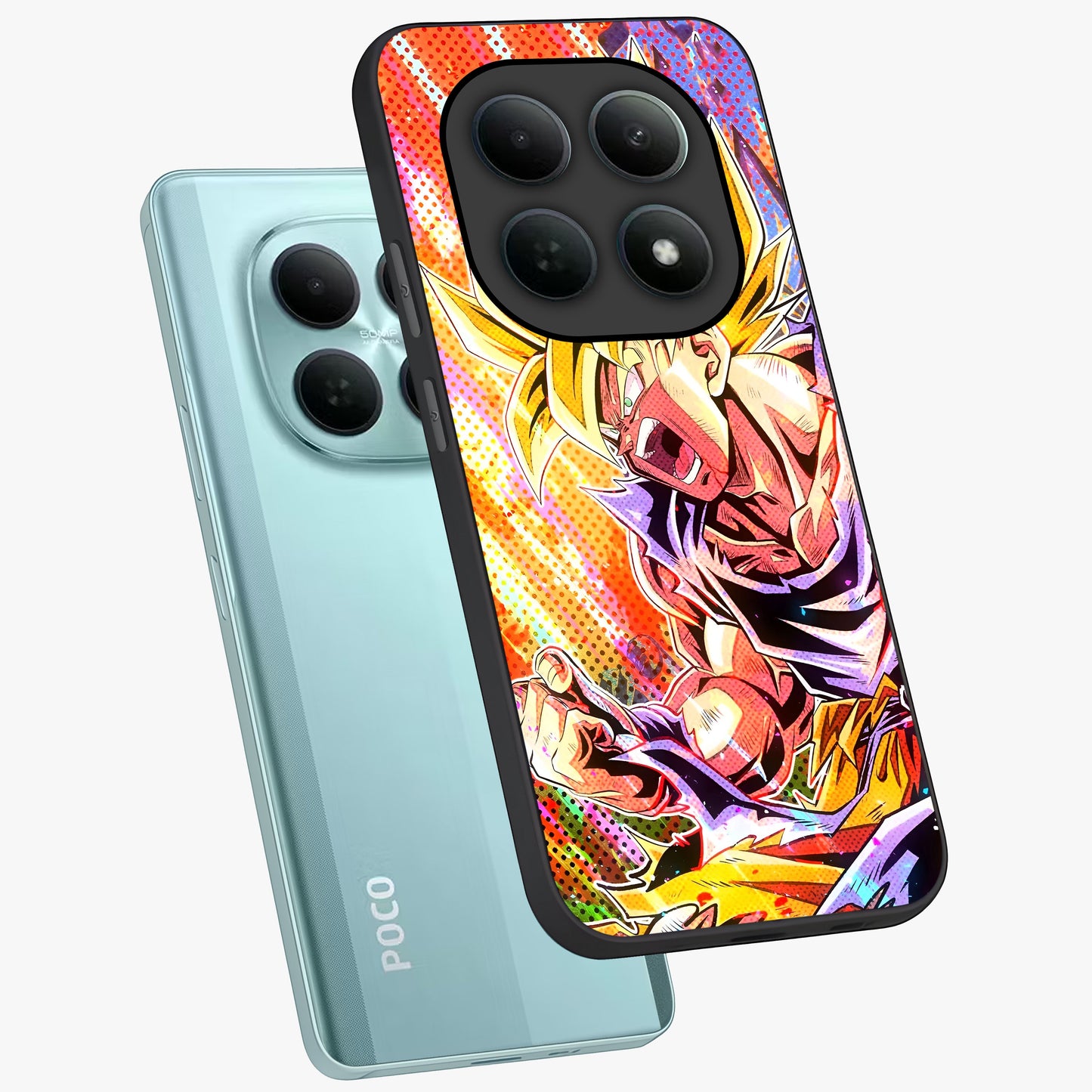 Firing Goku Glass Case displayed in angled mockup highlighting dynamic anime character design with action aesthetic.