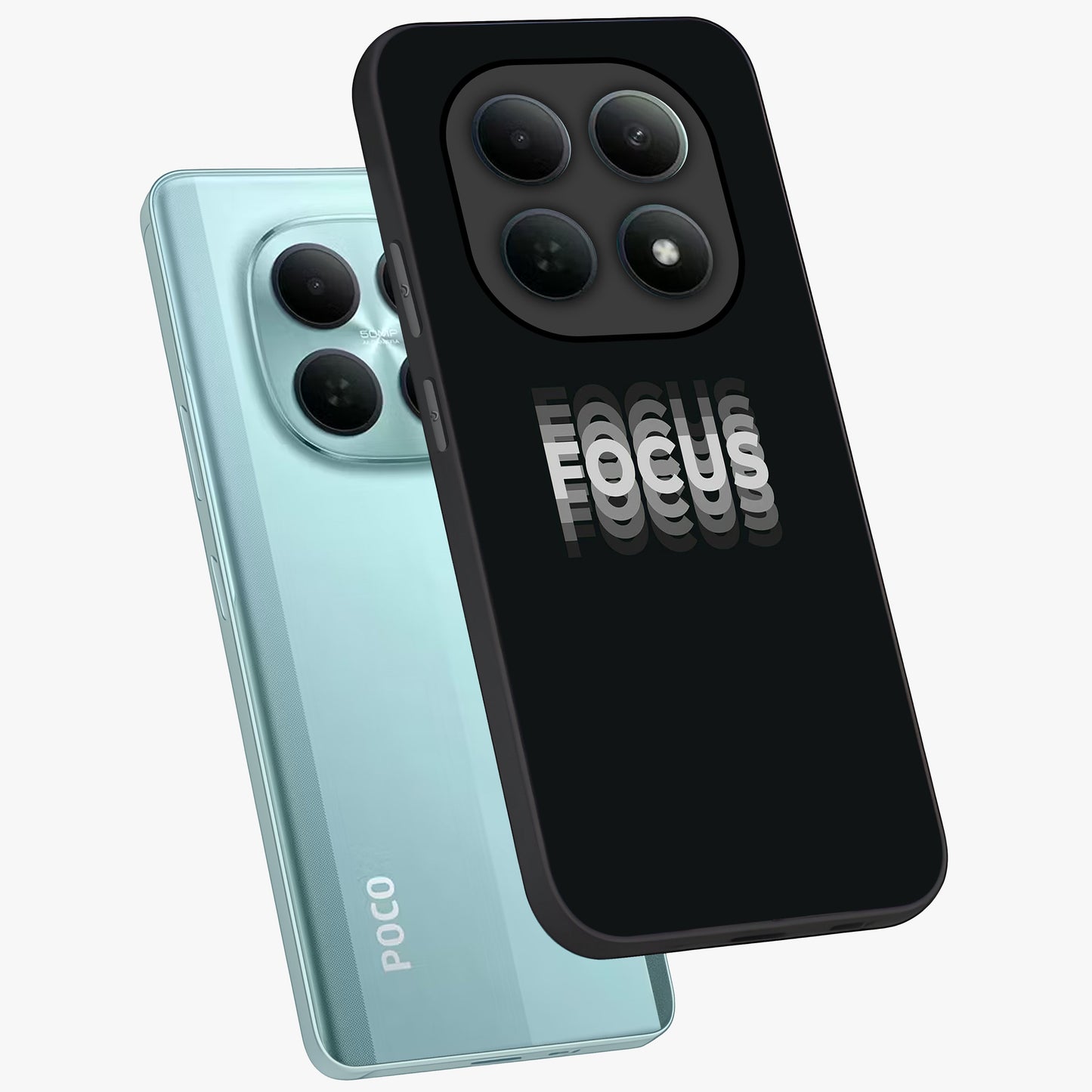 Focus Mode On Glass Case displayed in angled mockup highlighting clean minimal text artwork with modern aesthetic style.