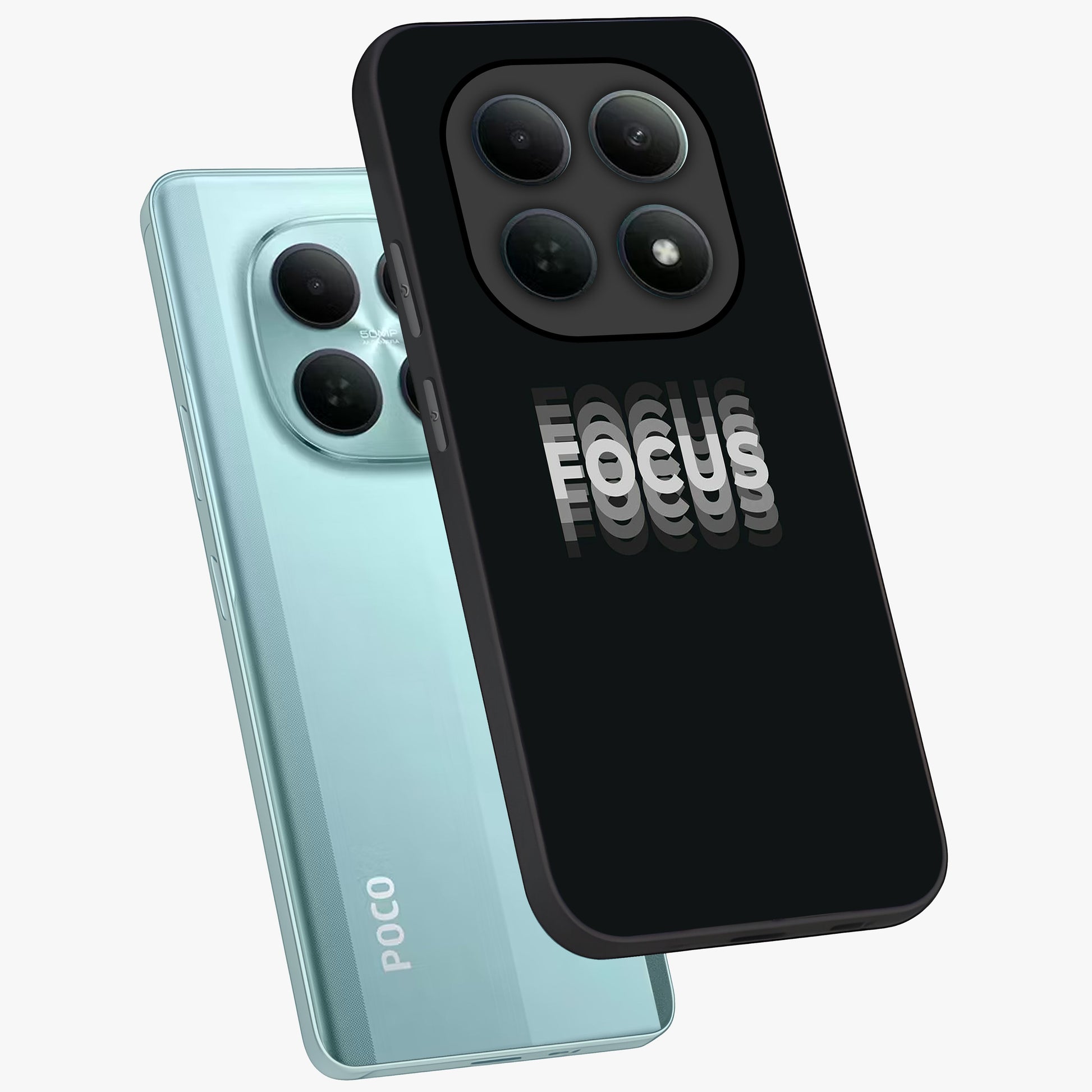 Focus Mode On Glass Case displayed in angled mockup highlighting clean minimal text artwork with modern aesthetic style.