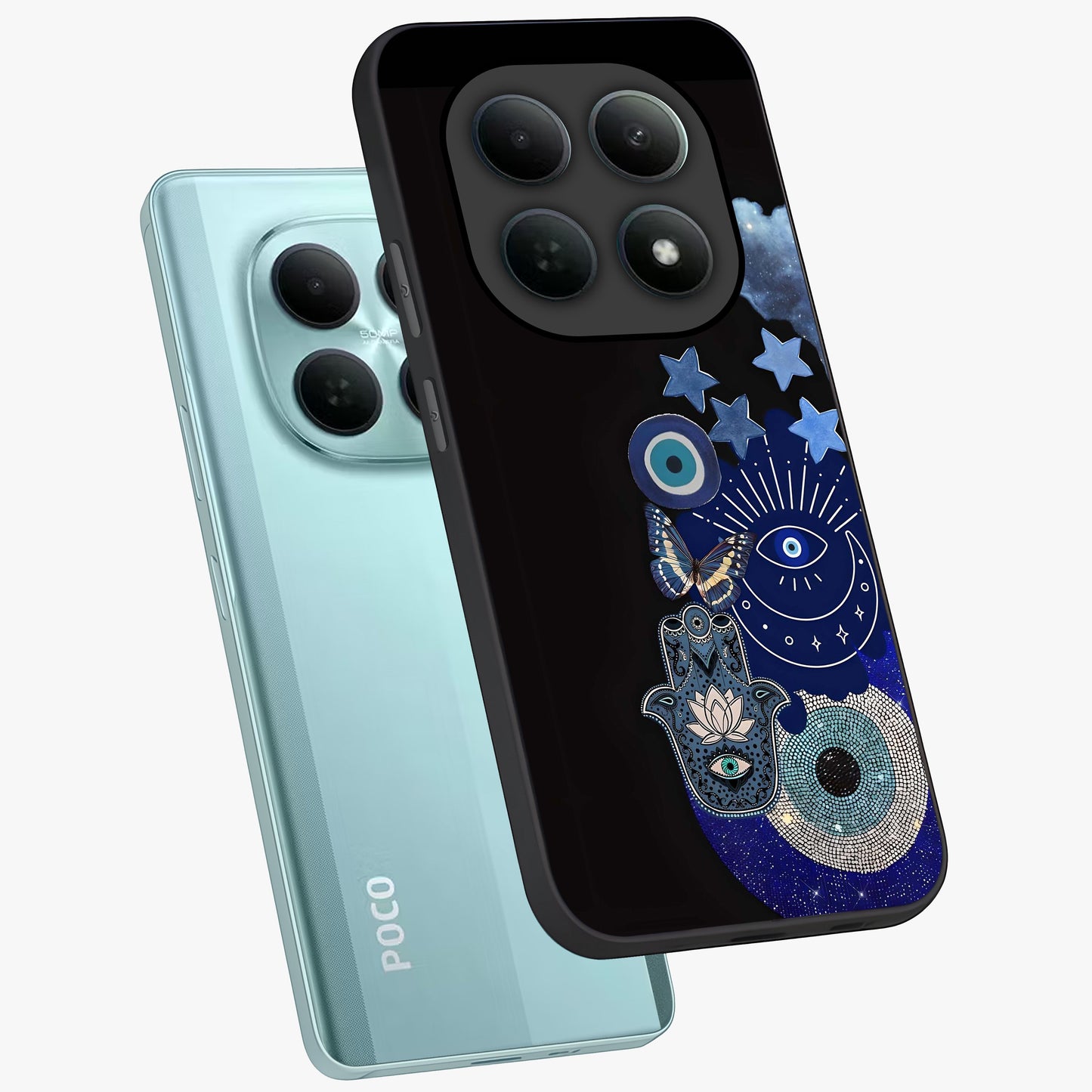 Galactic Charm Cluster Glass Case displayed in angled mockup highlighting luminous galaxy inspired design with dreamy aesthetic.