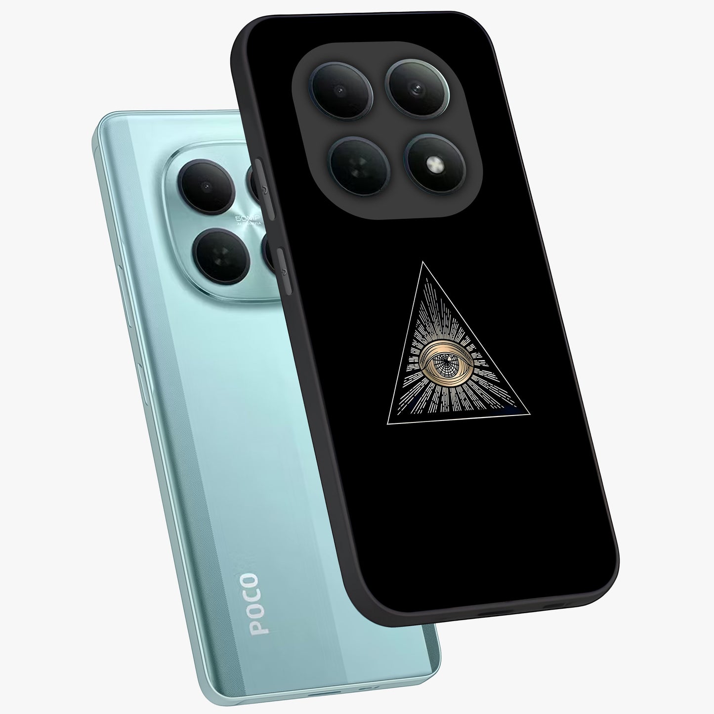 Illuminati Evil Glass Case displayed in angled mockup highlighting dark occult inspired design with bold aesthetic style.