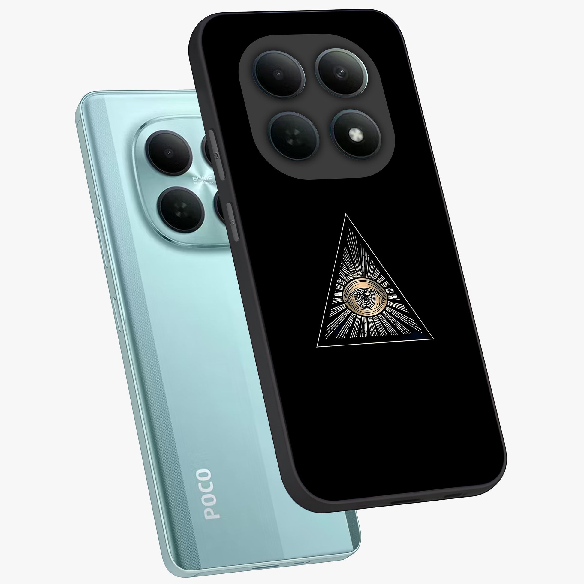 Illuminati Evil Glass Case displayed in angled mockup highlighting dark occult inspired design with bold aesthetic style.