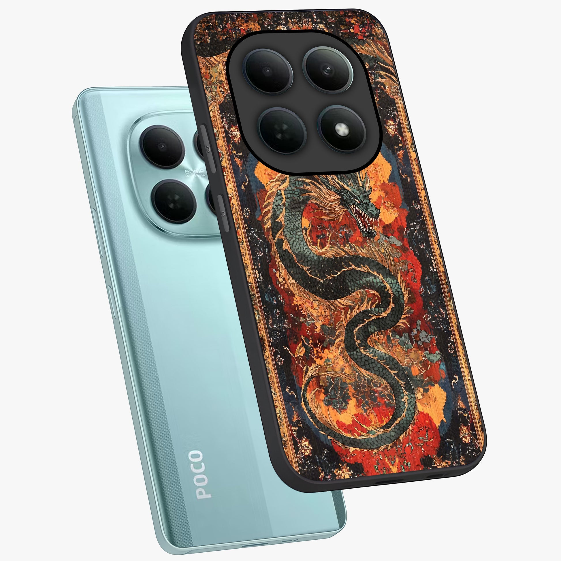 Inferno Dragon Soul Glass Case displayed in angled mockup highlighting powerful dragon illustration with inferno aesthetic.