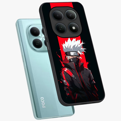 Kakashi Scarlet Shadow Glass Case displayed in angled mockup highlighting dramatic ninja illustration with scarlet themed aesthetic.