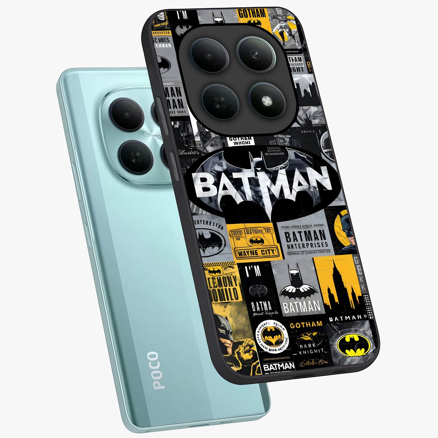 Knight Gotham Rise Glass Case displayed in angled mockup highlighting powerful knight silhouette design with dramatic aesthetic.