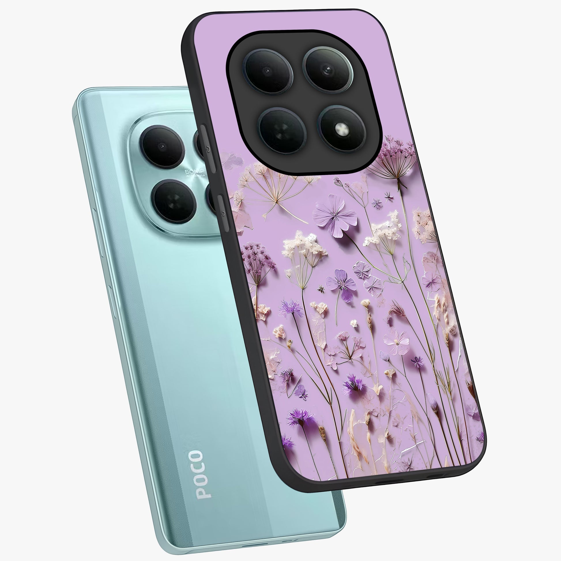 Lavender Blossom Dream Glass Case displayed in angled mockup highlighting dreamy lavender flower design with calming aesthetic style.