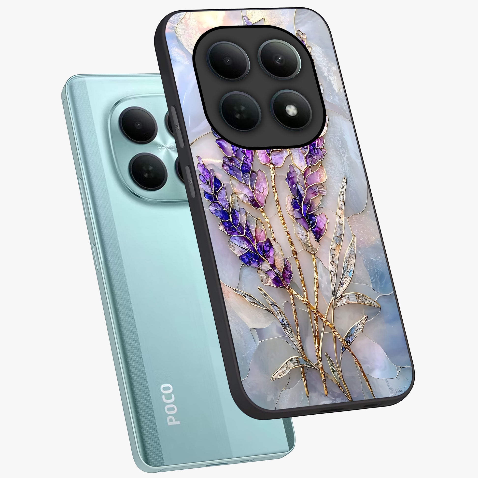 Lavender Dream Glow Glass Case displayed in angled mockup highlighting dreamy purple glow design with soft artistic style.