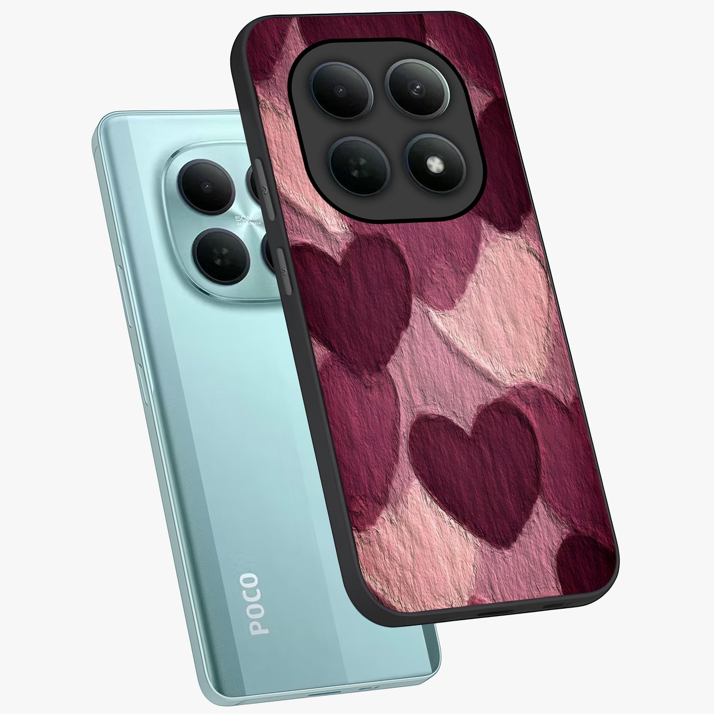 Layered Paper Hearts Glass Case displayed in angled mockup highlighting creative paper craft heart design with romantic aesthetic.